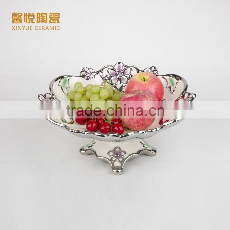 Hot sale restaurant ceramic plates/ bulk ceramic fruit plate electroplated