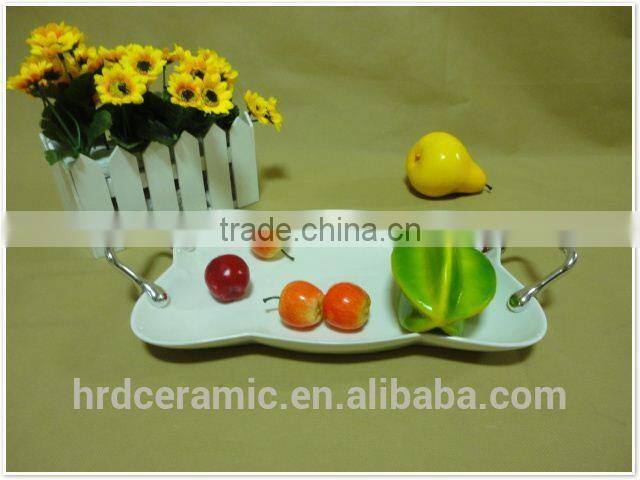 China stock ceramic garlic grater plate with Metal handle