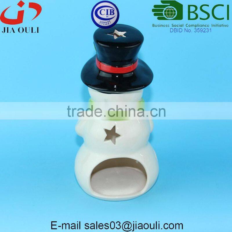 BSCI Certificate Factory X'mas decoration ceramic snowman, snowman candle lantern