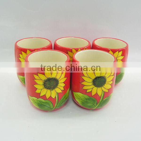 Hot sale red sunflower ceramic tea set