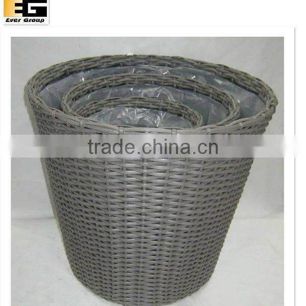 dark brown round rattan woven flower stands/planter w/pvc