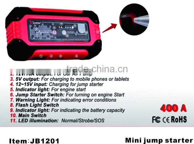 JB1201Car jump starter battery charger 18650 12V vehicle tool