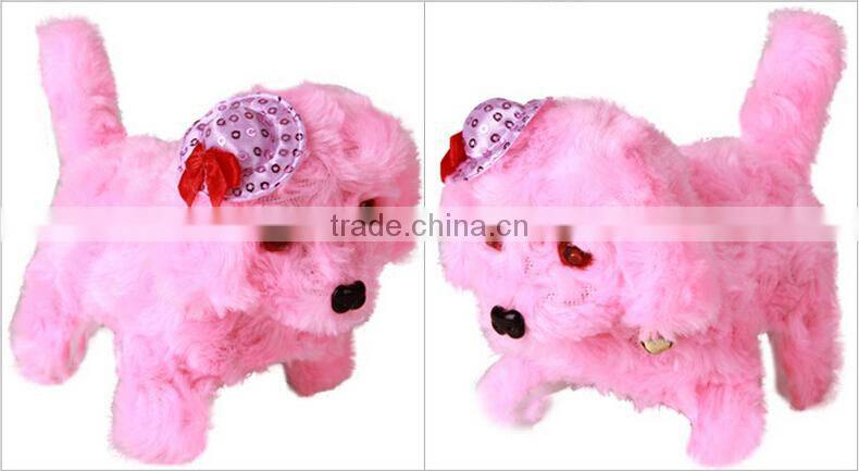 wholesale plush electric walking dog toy for kids barking walking backwards with flash eyes