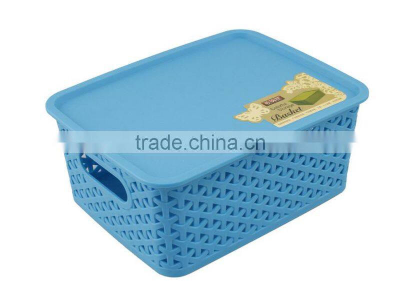 Small Multi-purpose Rattan Rectangle Plastic Storage Basket With Lid