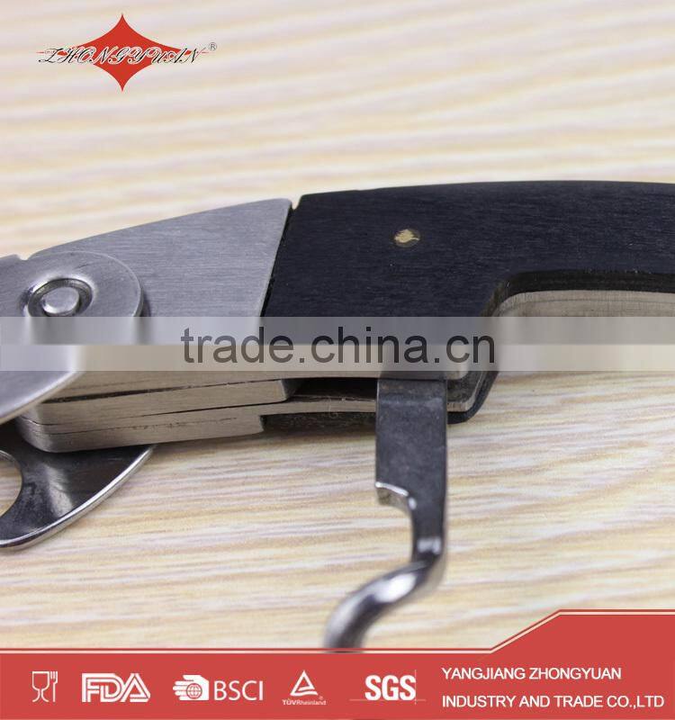 Wood handle cork corkscrew wine opener with knife