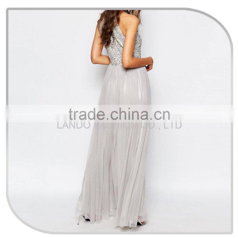 New japanese free prom silver sequin tube maxi chiffon dress