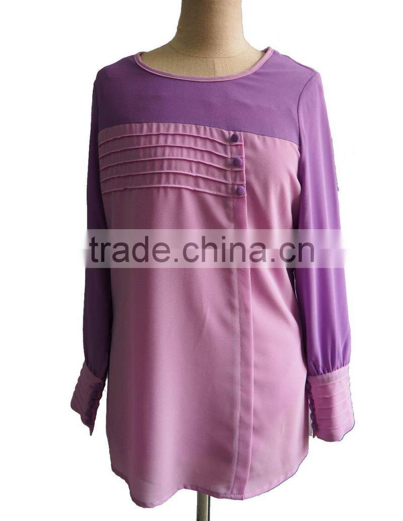 Malay style Round Collar Long Sleeve Orange Chiffon Shirt Blouse