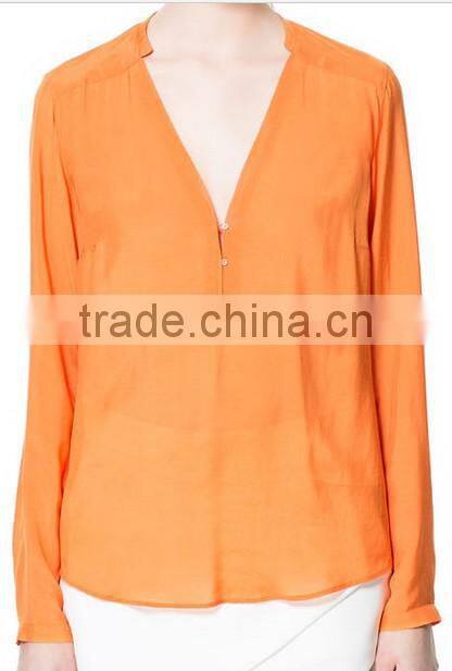 Sexy ladies chiffon shirts blouse V neck long sleeve shirts woman