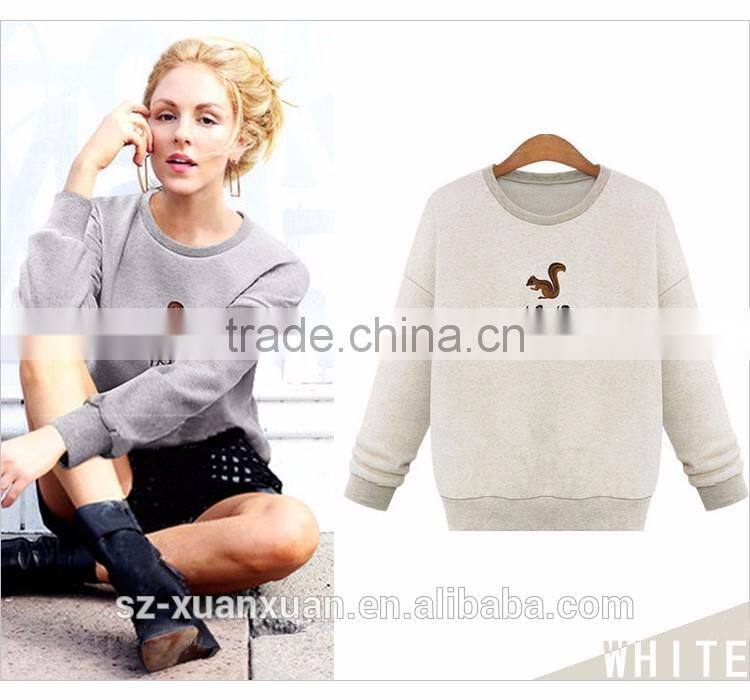 Latest Gray short pullover o-neck hoody with printing for women