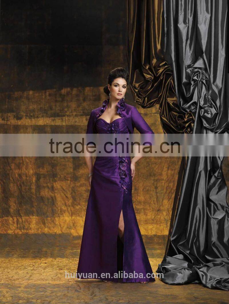 satin purple deep V mother of the bride dresses with slits