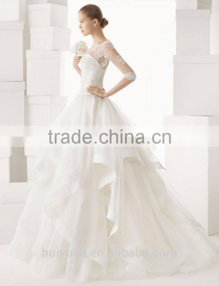 new design long sleeve lace muslim bridal wedding dress 2015