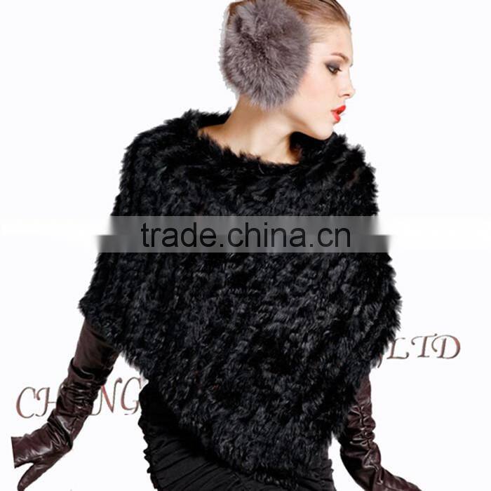 CX-B-13J Rabbit Fur Women Knitted Sweater Poncho Shawl