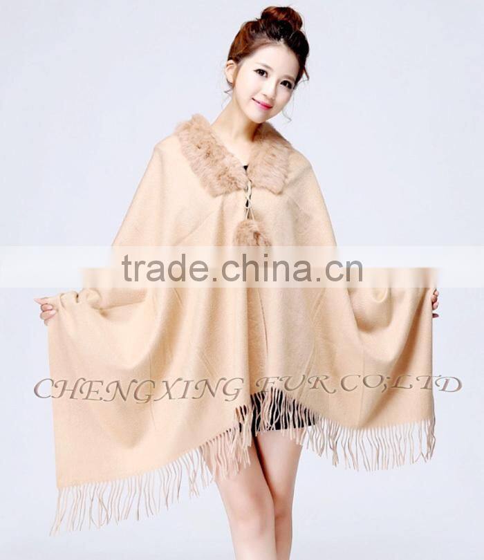 CX-B-P-34C Fur Trimmed Cape Fashion Cashmere Scarf