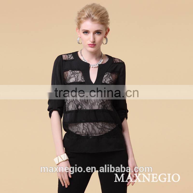 simple design modern long sleeve chiffon model blouse