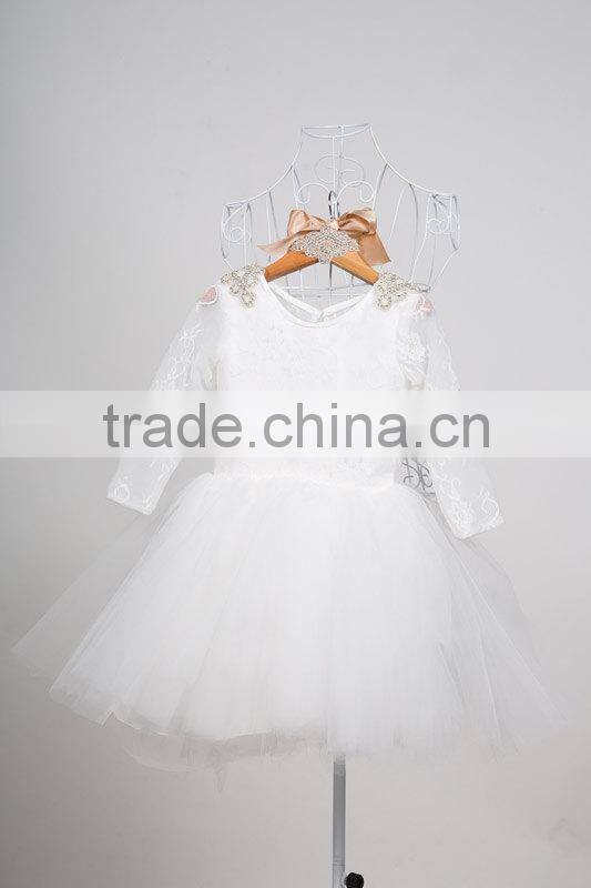 2017 New Fashion Beautiful Elegant Girls Long Sleeve White Lace Dress