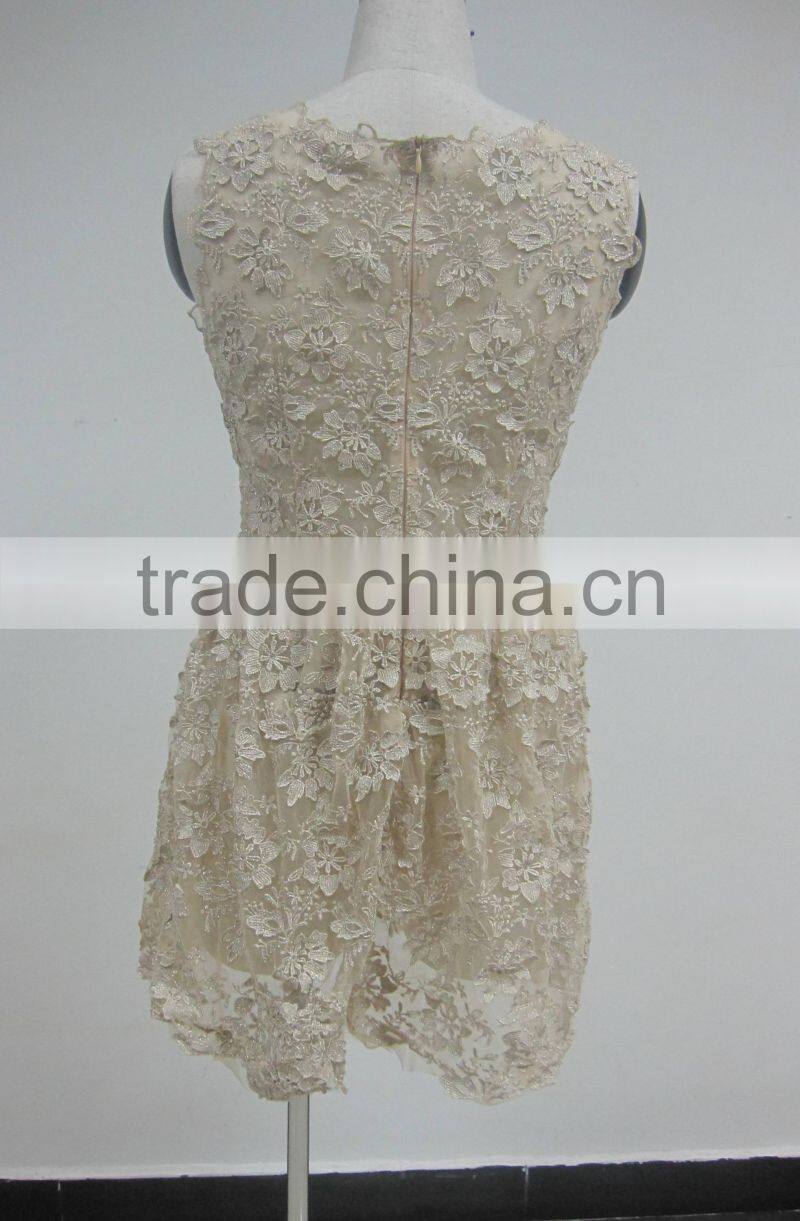 machine made sleeveless young ladies crochet lace evening party mini dress