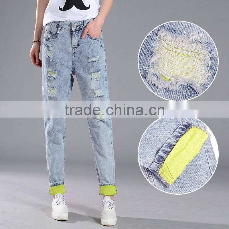 2016 new fashion brand blue jeans women Slim jeans female comfortable stretch pencil pants hole beggar women