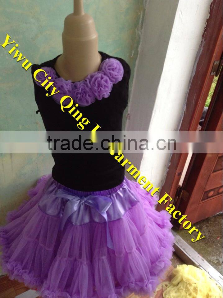 2014 Newest Baby Girl White Top and Aqua with Purple Fluffy Pettiskirt Baby Girl Outfits with Fluffy Tutu Skirt