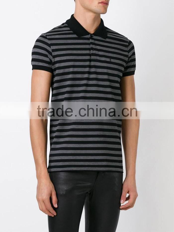 Black and grey cotton mens polo collar striped t shirt for sale