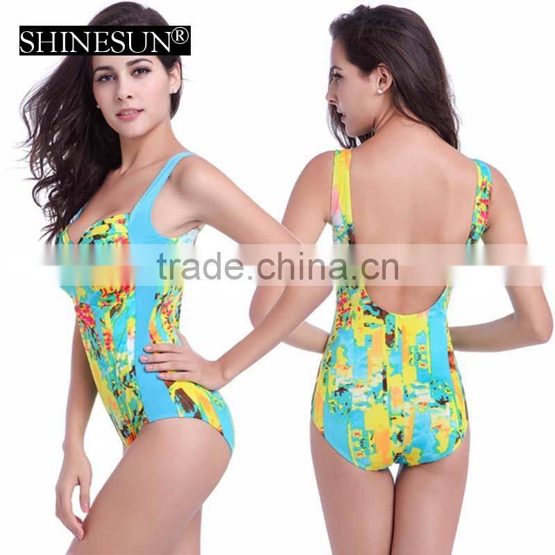 2017 One piece dot printed swimsuit spell color swimsuit swimwear kids girl