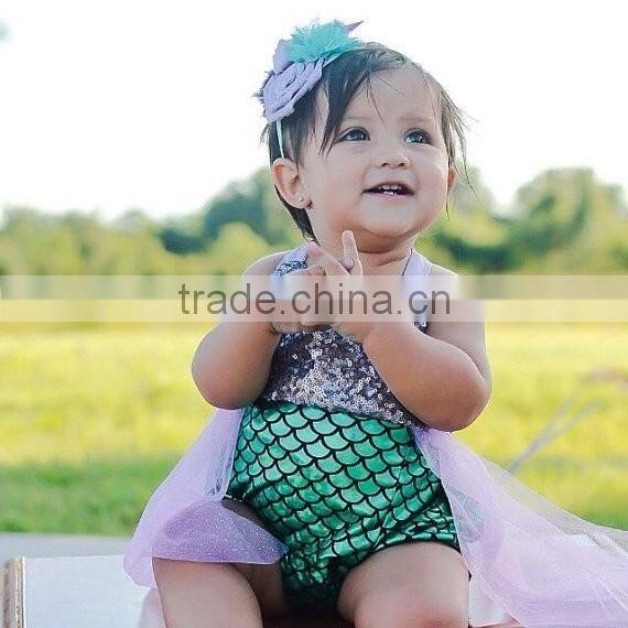 Baby girl fins mermaid romper jumpsuit kid mermaid swimming bathing suit