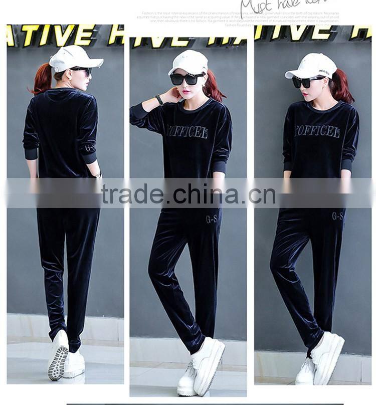Wholesale Soft touch Crewneck tracksuit Custom Design velvet tracksuits for women