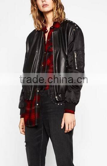 Runwaylover EY0997C New Style 2016 Women Fashion Pu Splice Bomber Jackets