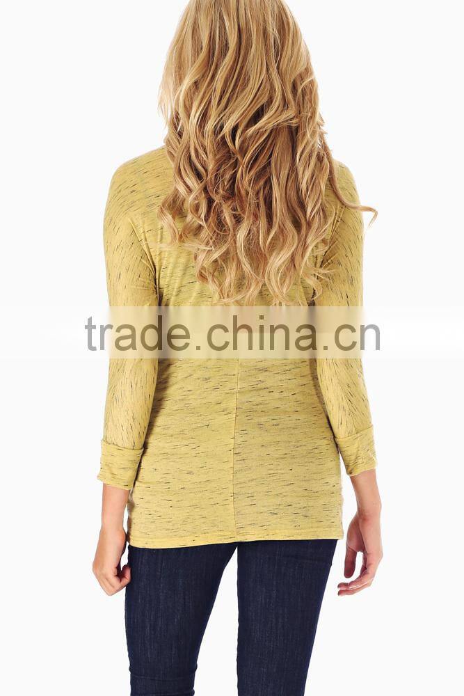 YELLOW HEATHERED 3/4 SLEEVE MATERNITY TOP