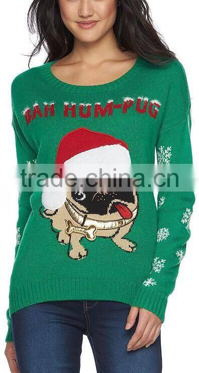Custom Funny Pictures Festival Young Girls Wearing Knits Sweater for Christmas