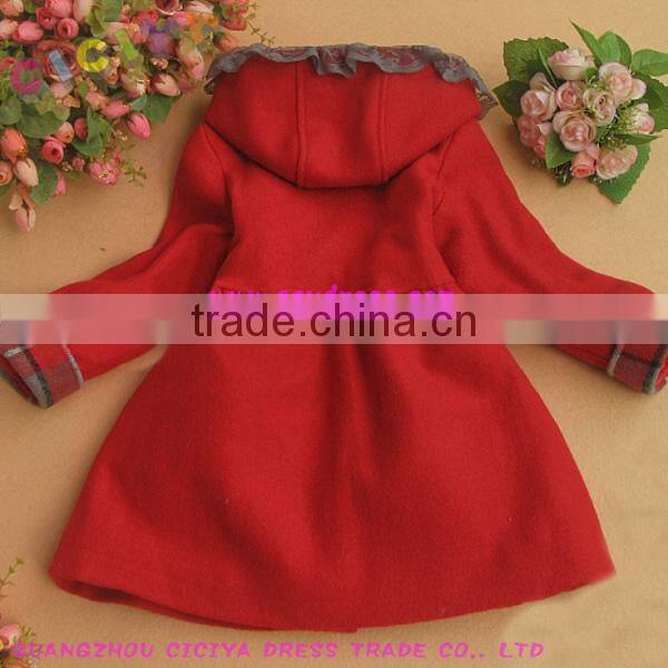 Classic warm children woolen coat with hoody