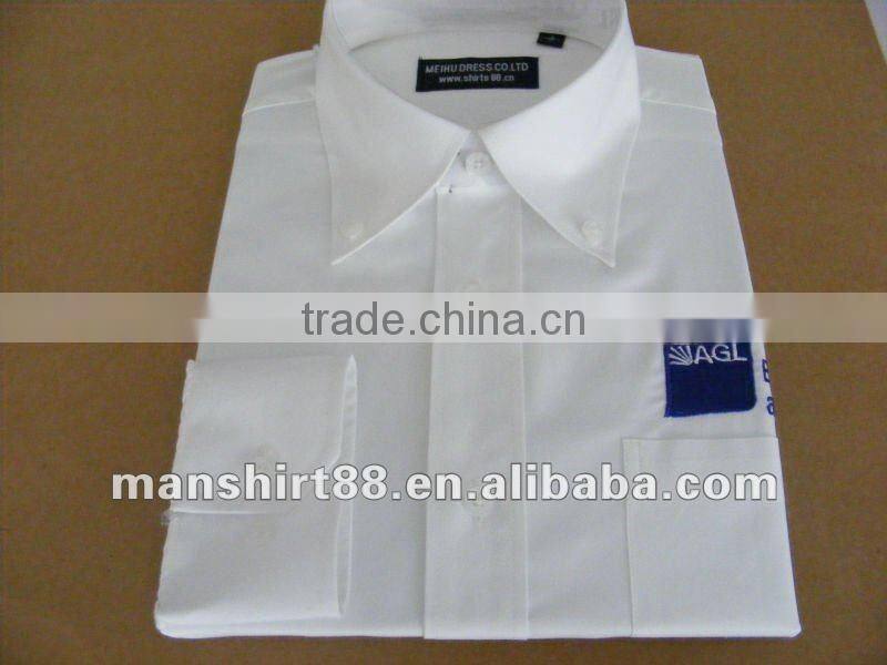 man's white button-down collar embroidery long sleeve work shirts