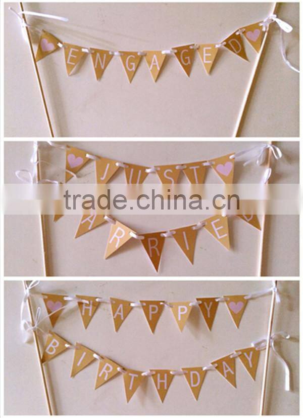 Vintage Cake Topper Cake Flags Baner/Bunting Engaged, Happy Birthday, Just Married