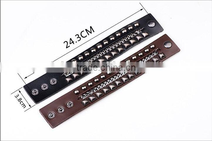 Fashion Adjustable Pressure Leather Wrap Wristband Cuff Punk Bracelet Bangle