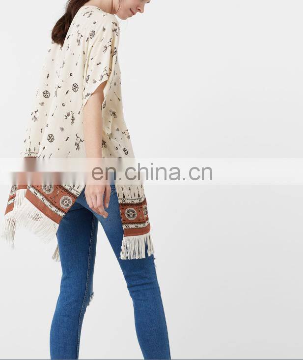 Fashion Hot Style Fringes Printed Tassels Caftan Ladies Kimono