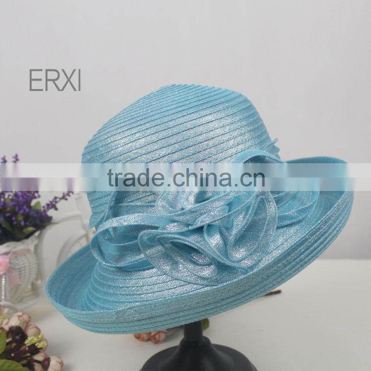 Latest Style Womens' Chuch Hat,Black Straw Hat With Sinamay Flower Decorate