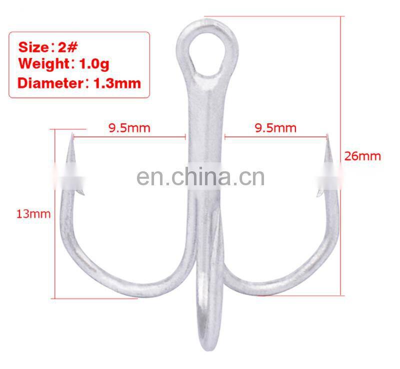 Amazon Strong Treble Strengthened Hooks Fishing Lures Hook 100pcs/bag Silver Strong Treble Hook