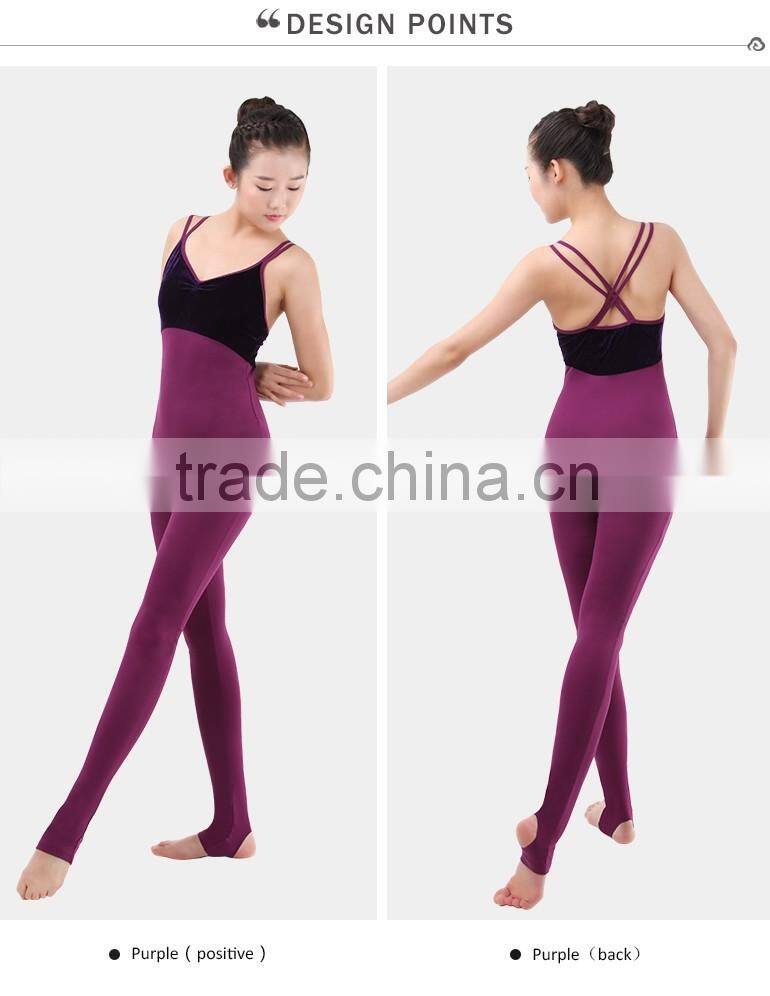 New Velvet Double Straps Stirrup Dance Unitards and Gymnastics Tights Girls