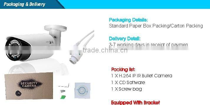H.264 High Quality 1.0MP HD IP IR Bullet CCTV Camera With POE 2.8-12mm Vari Focal Lens