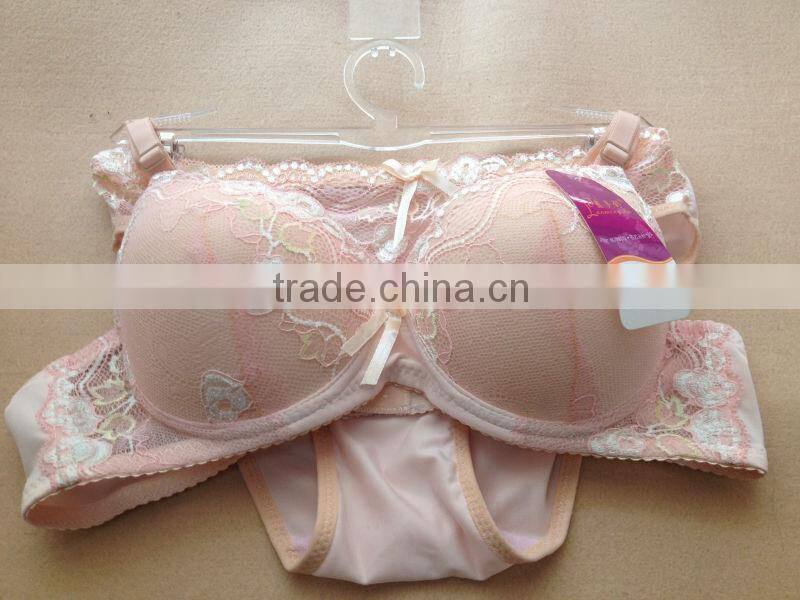 1.05USD High Quality Large Size Transparent Embroidered Sexy Girl Panty Bra,4Colors/ 36-40 B Cup(kctz014)