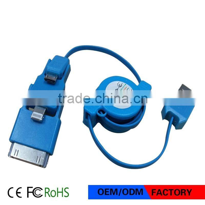 3 in 1 usb data cable sync charger Telescopic line Retractable usb cable for iPhone 5 5s 6 plus
