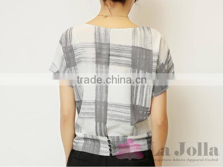 Lastest Summer Fashion Ladies Stripes Chiffon Short Sleeves T-shirt 106