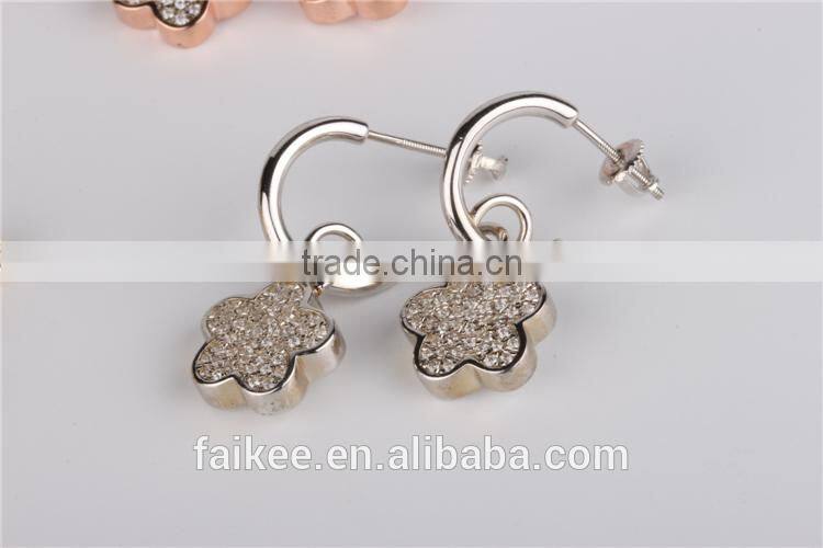 wholesale fashion lady's Jewelry 925 sterling silver earring Gold plated wax micro pave setting earring