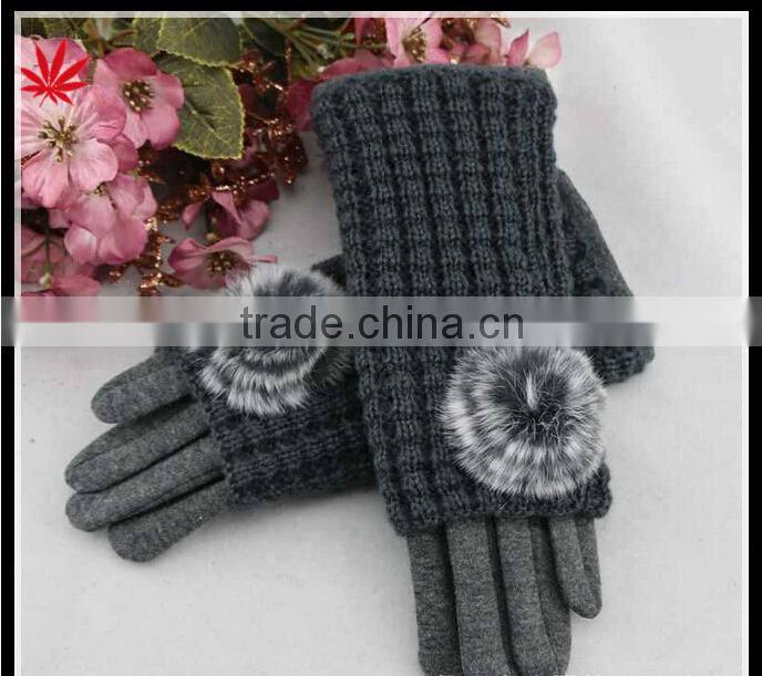 women cheap grey micro velvet hand gloves with knitting set