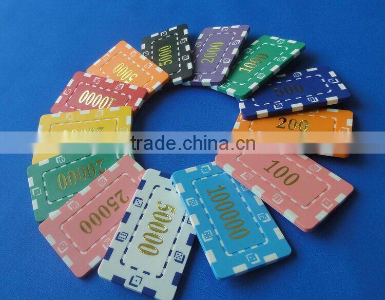 square rectangular poker chips with gold stamping