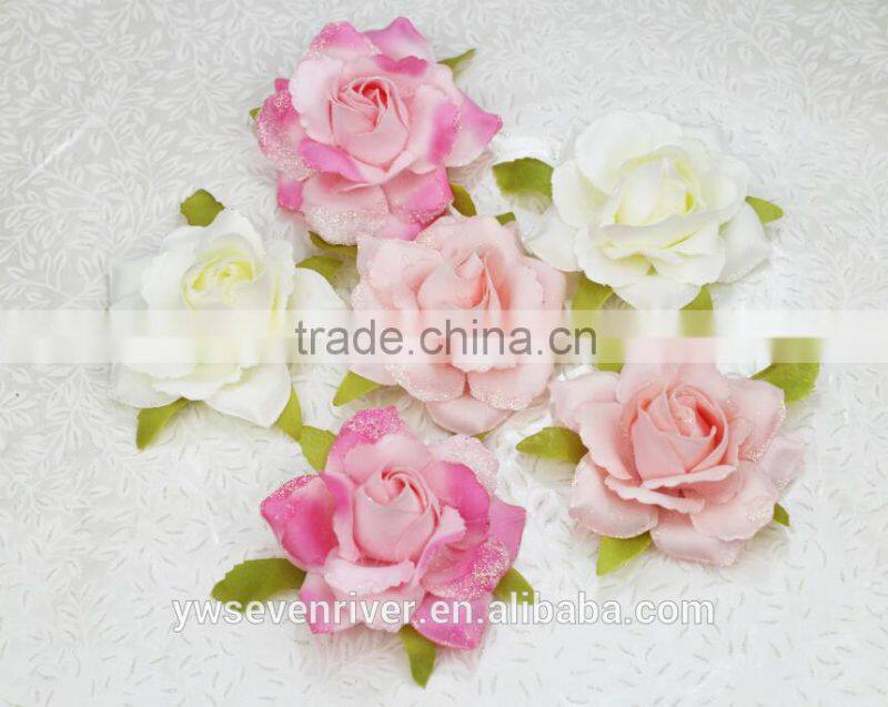 Bright pink simulation edge rose 8 cm flower heads Artificial silk cloth DIY wedding flowers Direct selling small wholesale