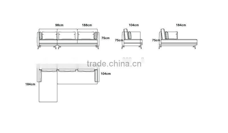 2015 Modern Design Top Grain Leather sectional sofa furniture MS1210