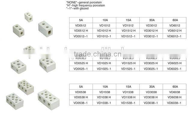 25A 2 way 5 holes porcelain terminal blocks VD2525