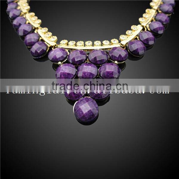 Shining popular handmade african beads pink resin jewelry set rings jewelry purple stone