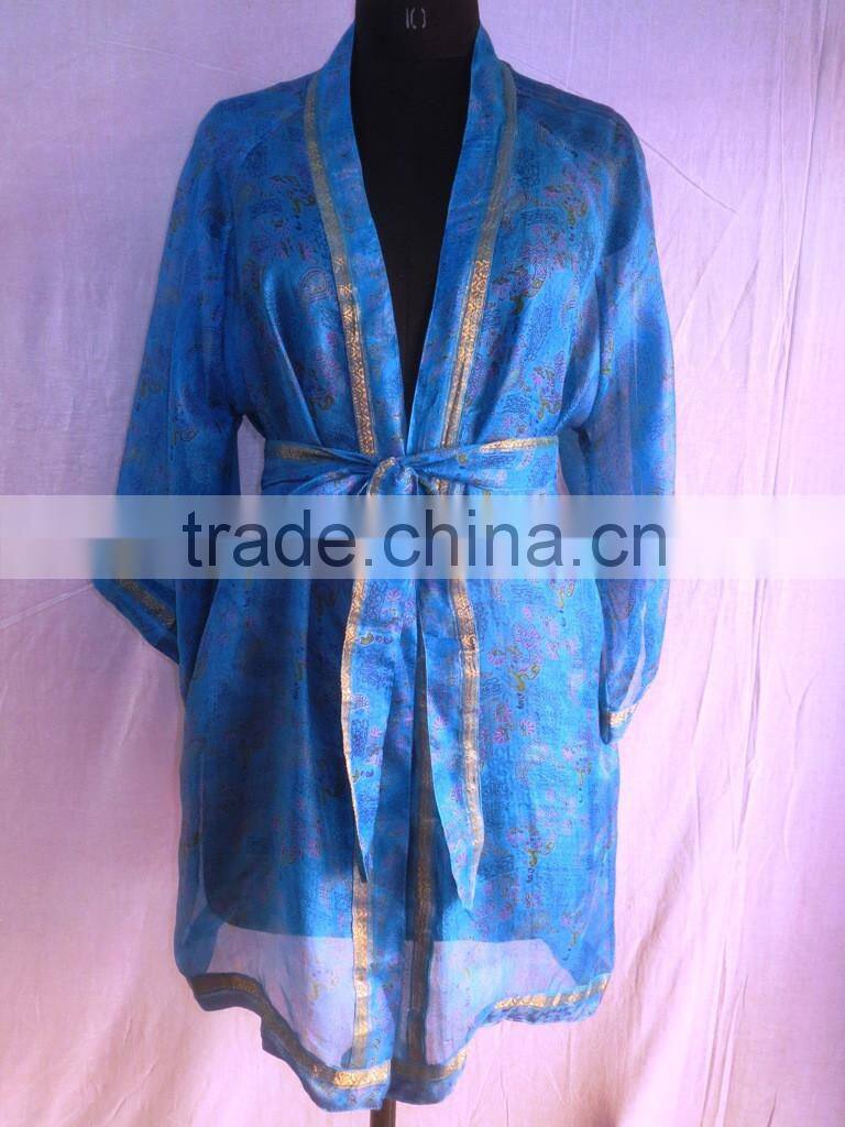 Vintage Silk Saree Kimono Girls Sexy Night Wear Bathrobe Intimate Sleepwear Night Gown