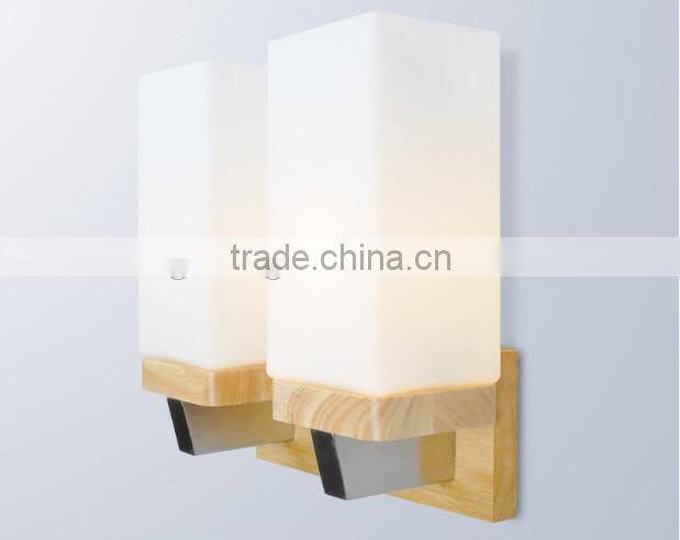 Indoor wood wall light, beside wall light wall scone for corridor, room, hotel, wooden base glass shade